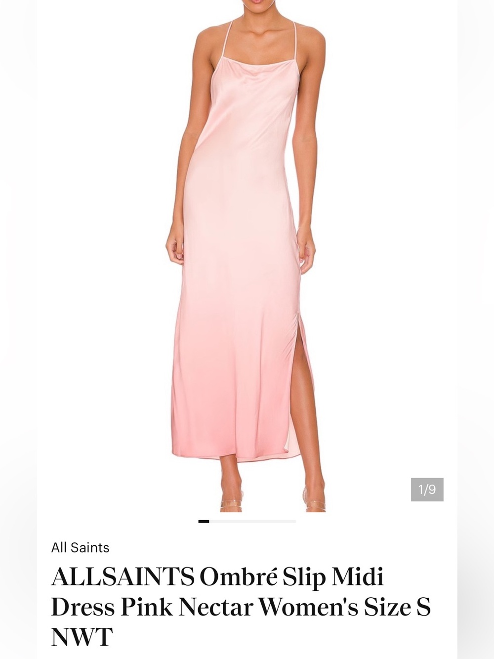 AllSaints Soft Pink Satin Slip Cami with Adjustable Straps